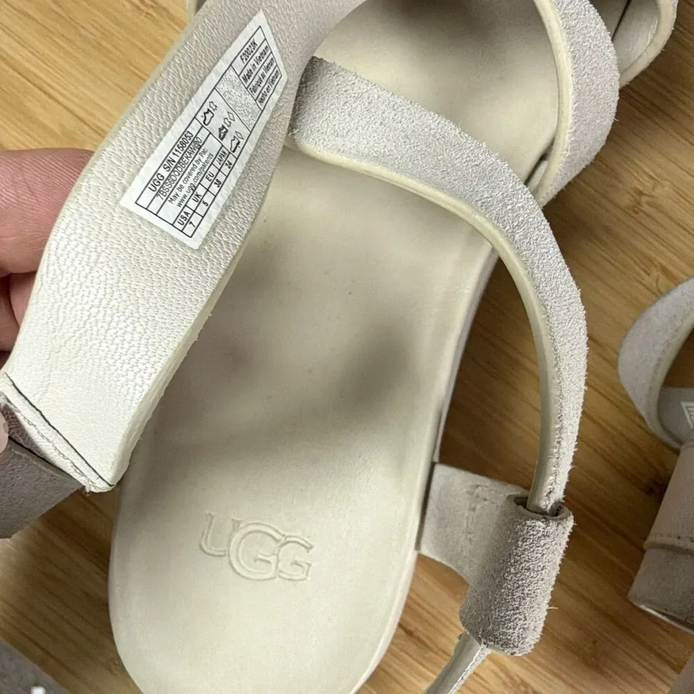 UGG Womens Suede Strappy Ankle Strap Hook & Loop Sandals Beige US 7 - Picture 10 of 11